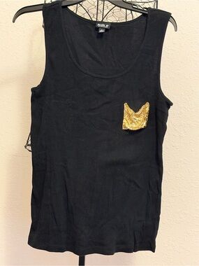 Allen B. Black Ribbed Tank Top with Subtle Shine